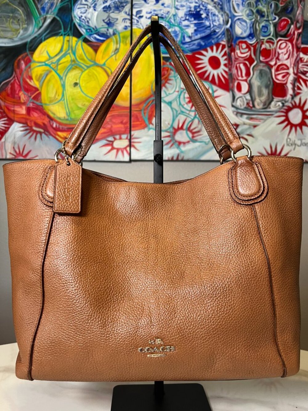 Coach Bleecker Pebbled Leather Tote Cognac Brown Shoulder Bag